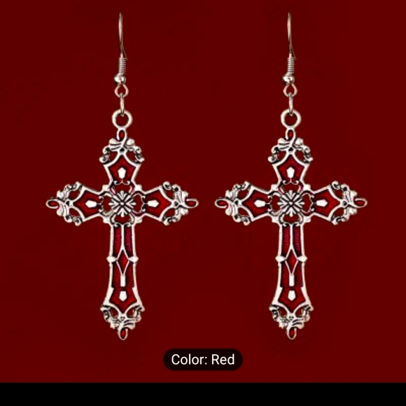 Jewelry - 🌞Elegant Red Cross Dangle Earrings - Silver-Plated, Y2K Gothic Style